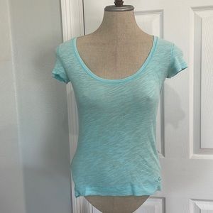 Aeropostale top scoop neck cap sleeves turquoise 100% cotton women’s size XS